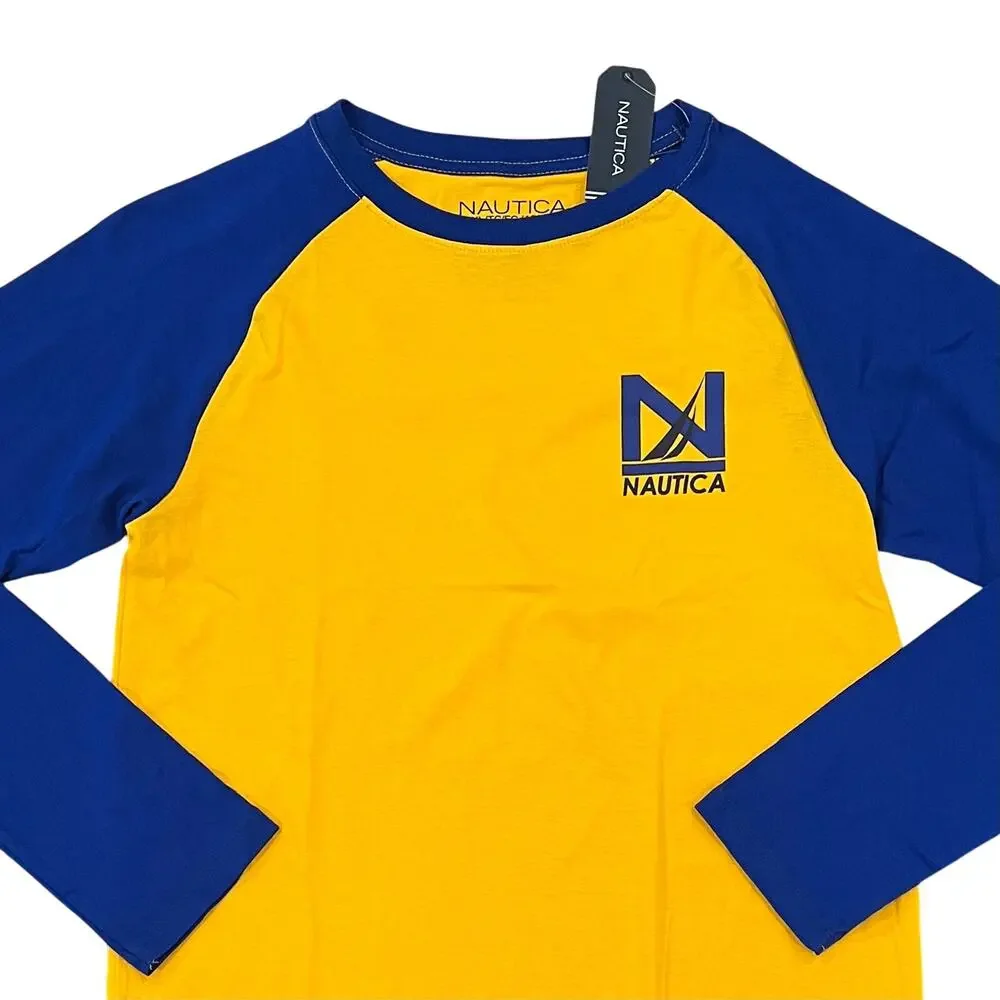 NWT Nautica Boys' Blue and Gold W/ Logo Baseball Tee